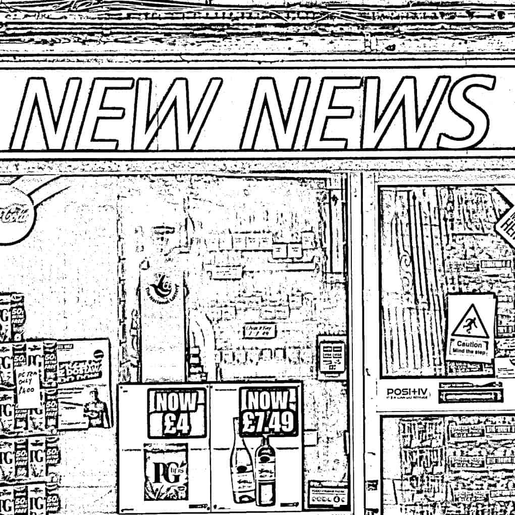 Black and white treated photo of a general store